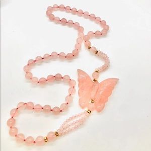 Vintage Pink Butterfly Rose Quartz Necklace  🦋